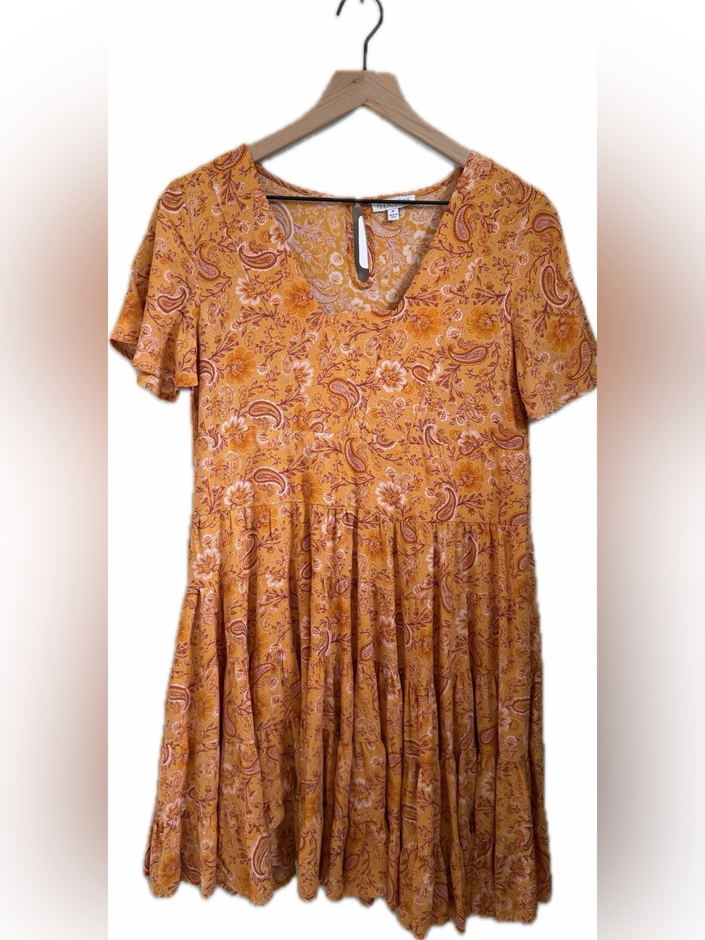 Patrons of Peace Mustard Paisley V-Neck Short Sleeve Tunic